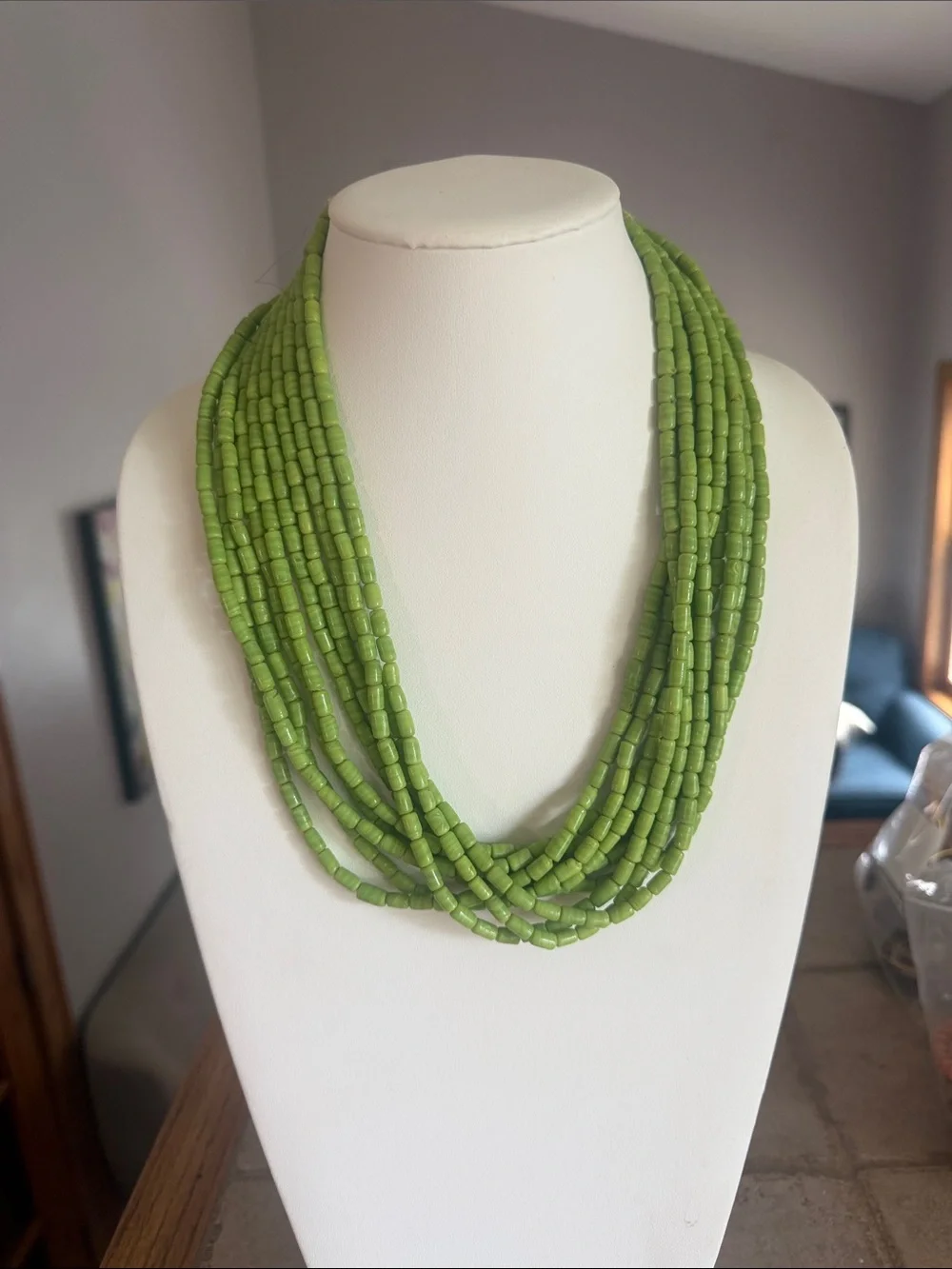 Vintage Multi-Strand Green Beaded Necklace